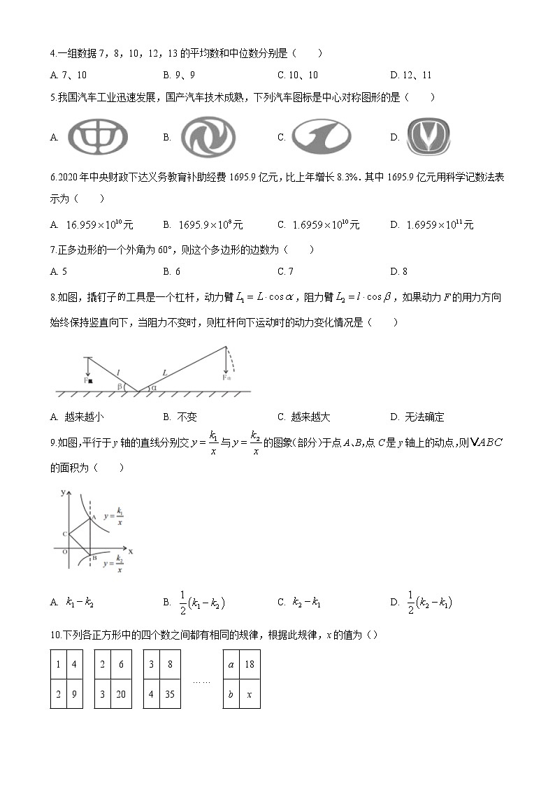湖南省娄底市2020年中考数学试题（原卷版）第2页
