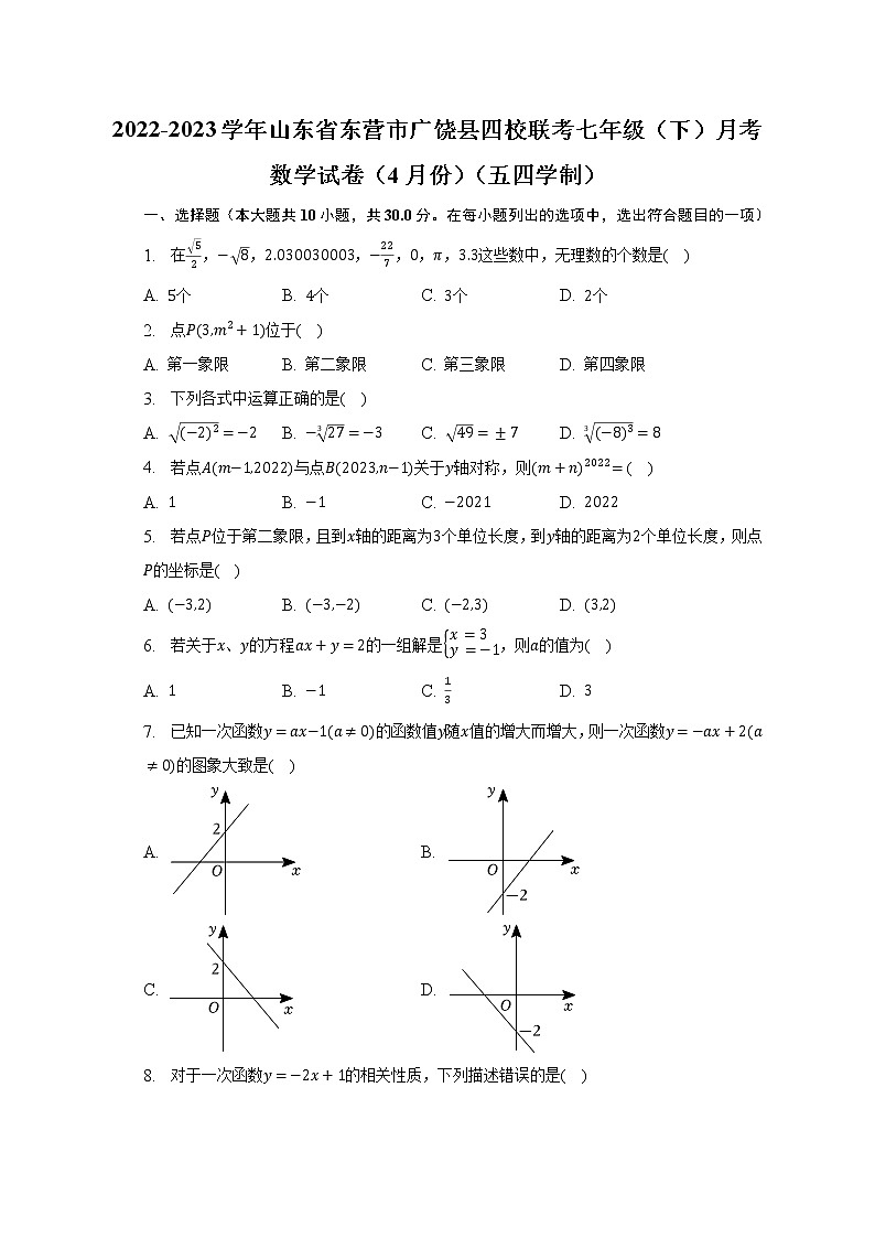2022-2023学年山东省东营市广饶县四校联考七年级（下）月考数学试卷（4月份）（五四学制）（含解析）01