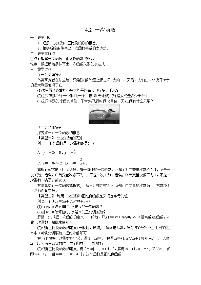 4.2 一次函数 湘教版八年级数学下册教案01