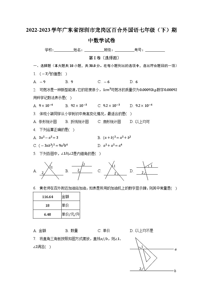 广东省深圳市龙岗区百合外国语学校2022-2023学年下学期七年级期中数学试卷 (含答案)01