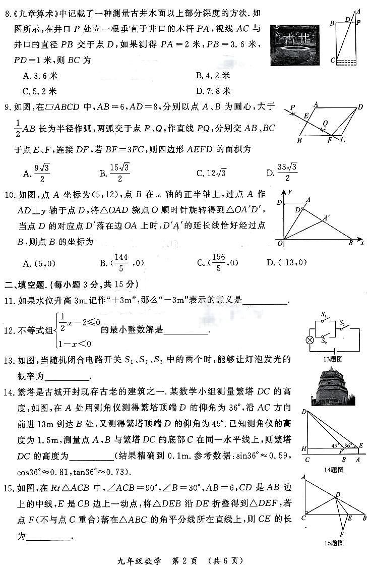 【数学+答案】2023年河南省开封市中考一模数学试题(pdf版含答案)第2页