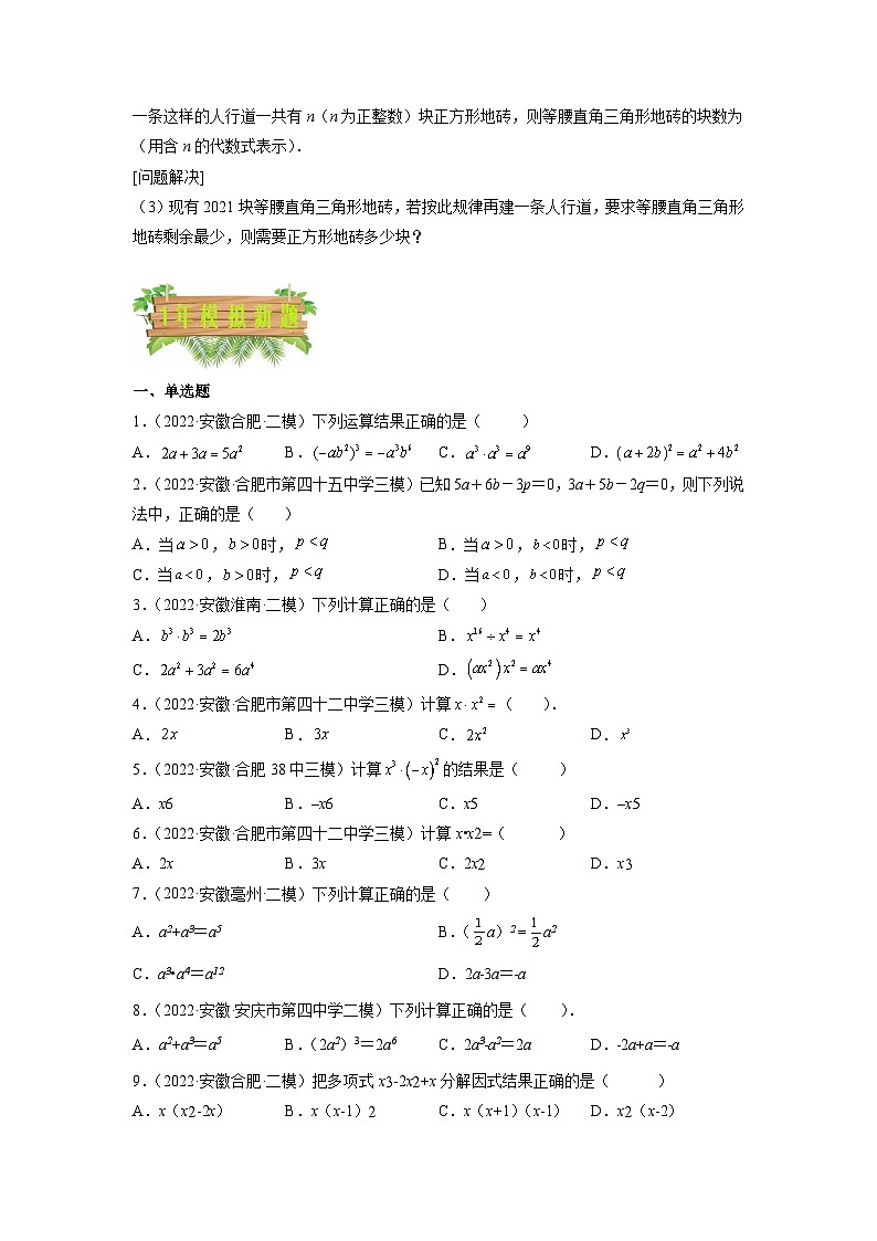 专题02 代数式-5年（2018-2022）中考1年模拟数学分项汇编（安徽专用）（原卷版）第3页