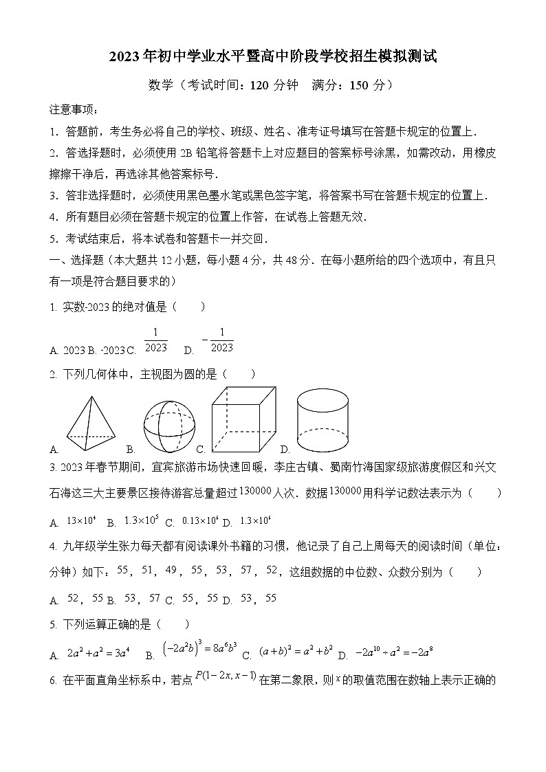 2023年四川省宜宾市江安县中考一模数学试题第1页