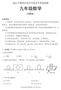 湖南省郴州市初中学业水平质量监测九年级数学试卷及答案