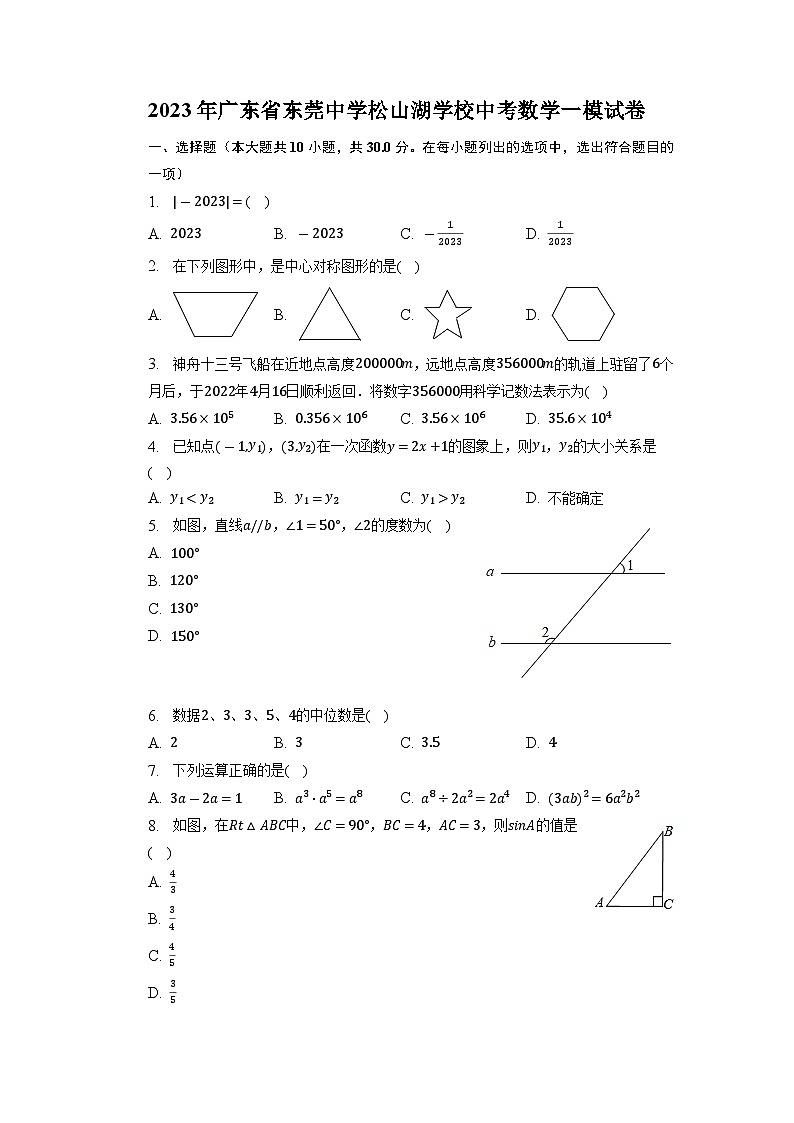 2023年广东省东莞中学松山湖学校中考数学一模试卷01