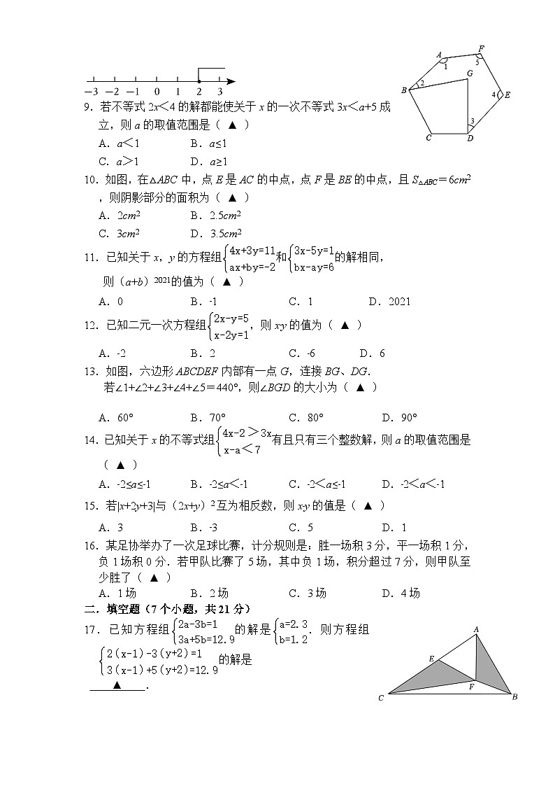 四川省遂宁市射洪+中学校2022-2023学年七年级下学期期中数学试题02