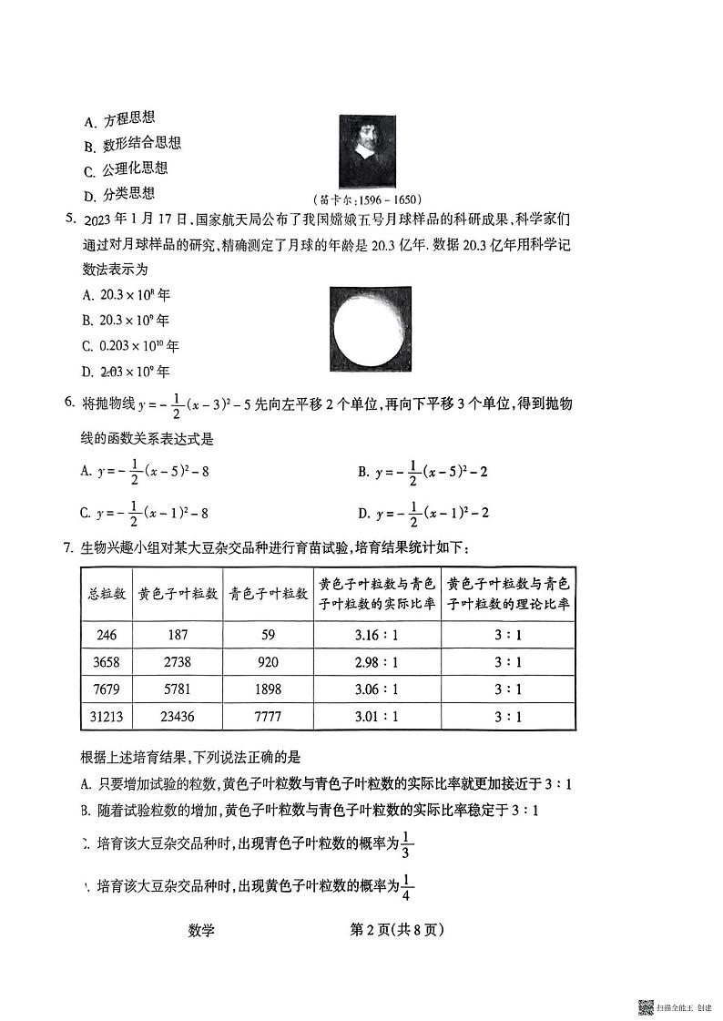 2023年山西省吕梁市中考模拟数学试卷(答案)02