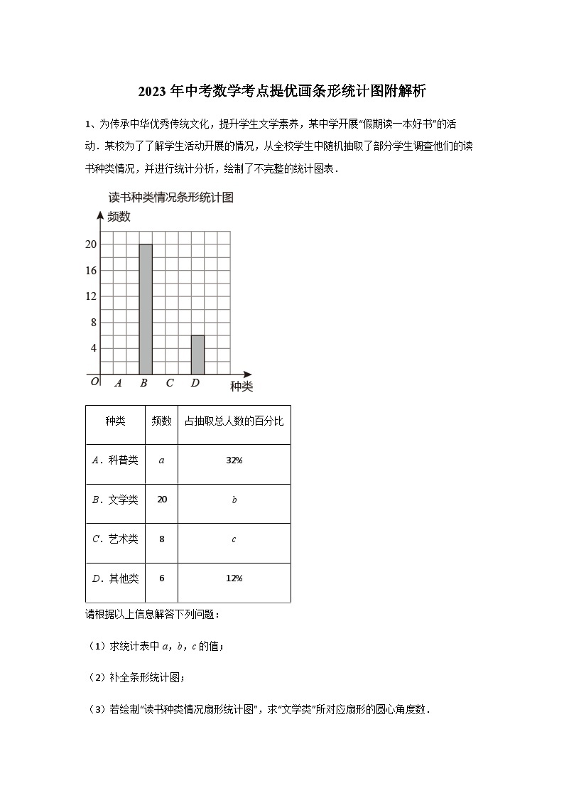 2023年中考数学考点提优画条形统计图附解析 试卷01