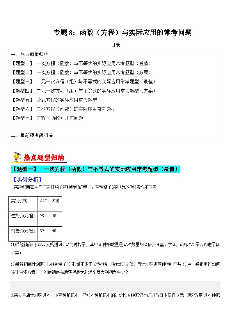 专题08 函数（方程）与实际应用的常考问题（原卷版）第1页