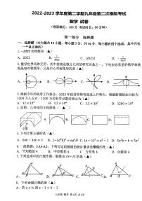 2023年广东省深圳市南山区部分学校九年级第二学期二模数学试卷