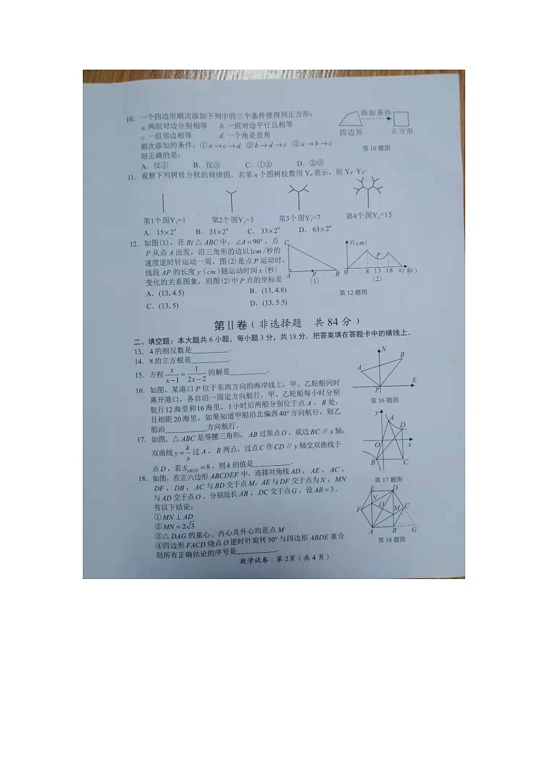 2021年广西玉林市中考数学真题（图片版，无答案）第2页