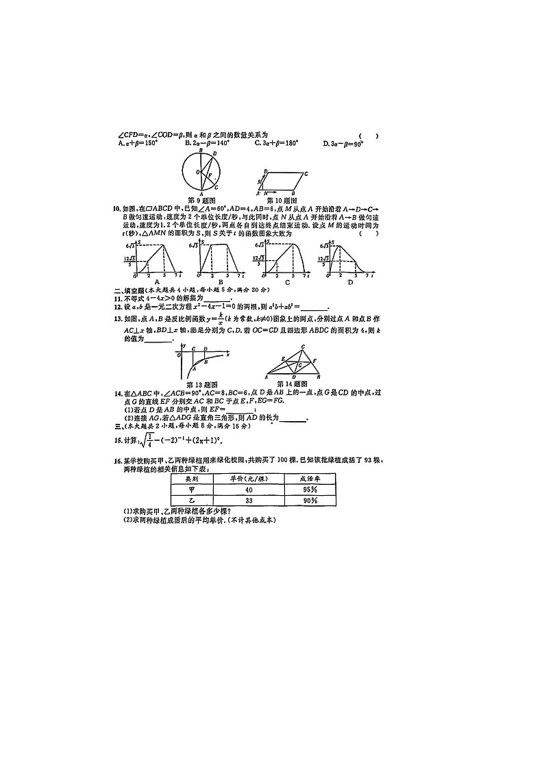 2023年安徽省省城名校中考调研数学试卷(含答案)第2页
