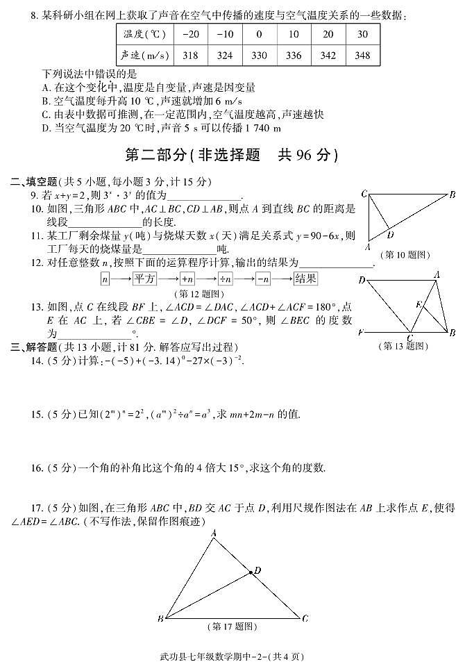 陕西省咸阳市武功县2022-2023学年七年级下学期期中质量调研数学试题第2页