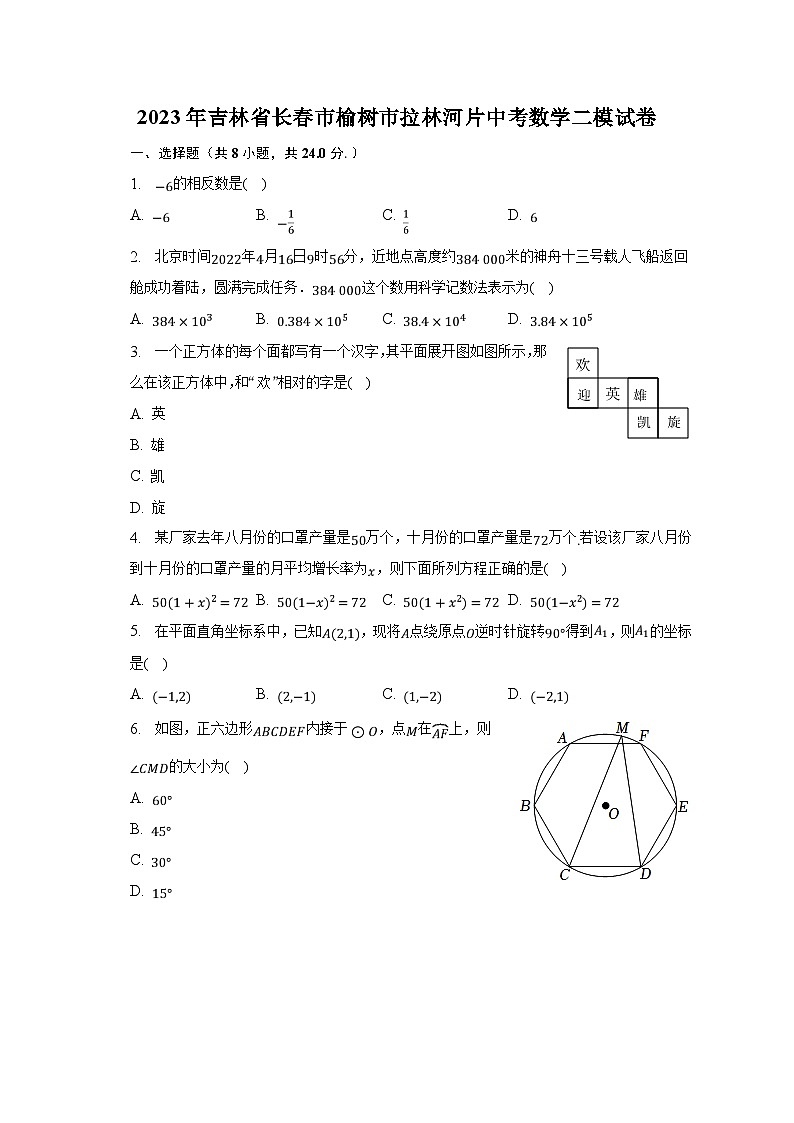 2023年吉林省长春市榆树市拉林河片中考数学二模试卷（含解析）01