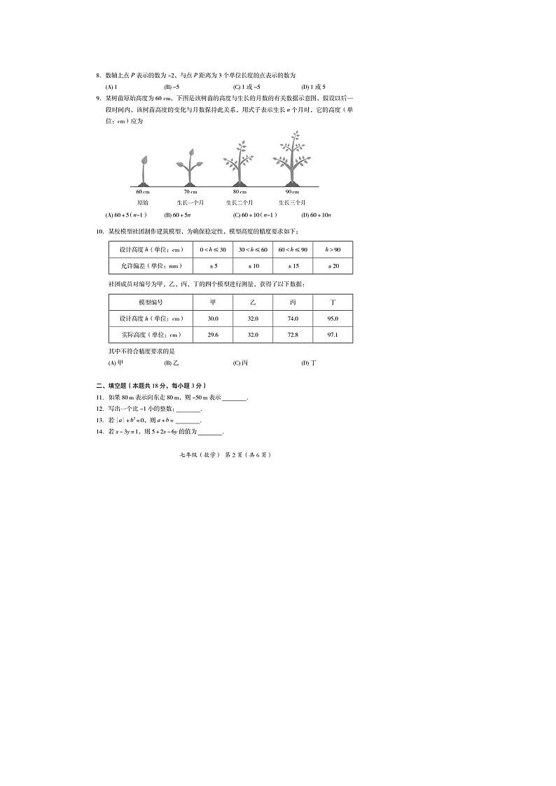 2022北京海淀七上期中数学试卷第2页