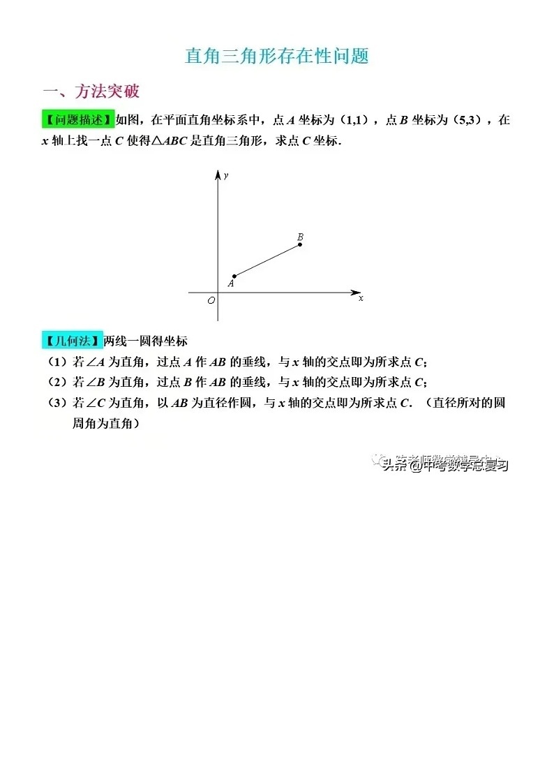 中考数学二次函数与几何综合模型：直角三角形的存在性问题01