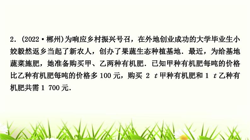 中考数学复习专项训练二类型一方程(组)与不等式的实际应用作业课件05