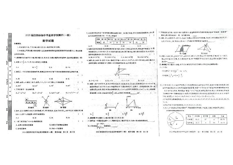 2023年河南省信阳市中考一模数学试卷(pdf版含答案)第1页