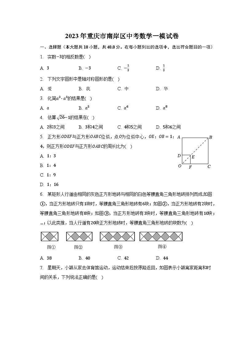 2023年重庆市南岸区中考数学一模试卷（含解析）第1页
