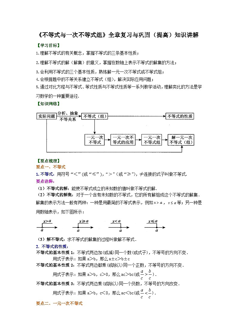 46《不等式与一次不等式组》全章复习与巩固(提高)知识讲解第1页