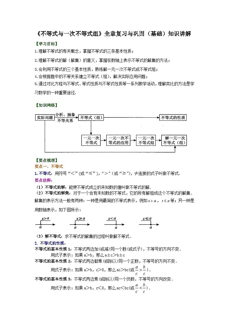 45《不等式与一次不等式组》全章复习与巩固(基础)知识讲解第1页