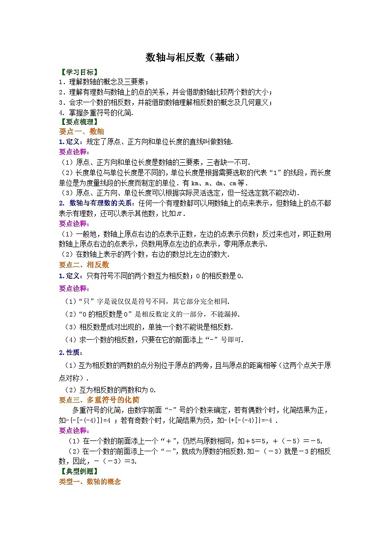 02数轴与相反数(基础) 知识讲解01