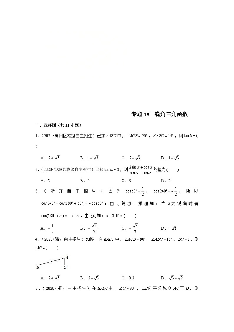专题19 锐角三角函数-全国初三数学自主招生专题大揭秘（含答案详解）第1页