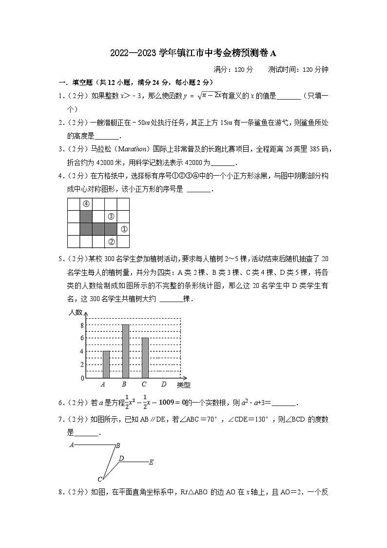 镇江市A卷-2023年中考数学金榜预测卷（江苏地区专用）（原卷版）A4第1页
