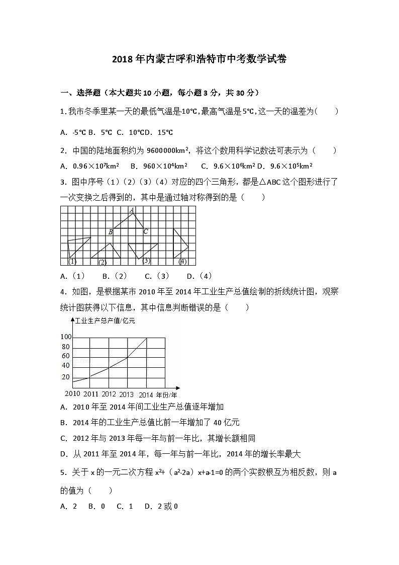 2017年内蒙古呼和浩特市中考数学试卷（解析版）第1页