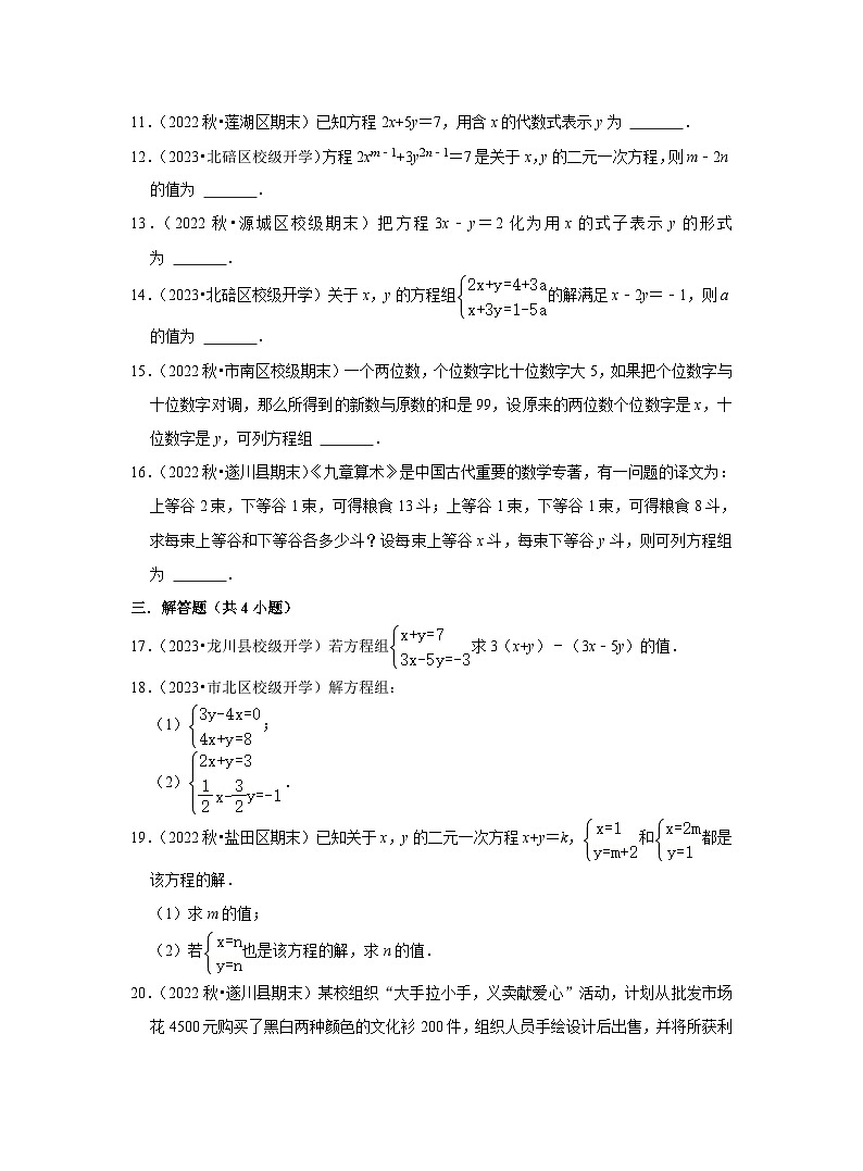 2023年中考数学二轮复习之二元一次方程组(含解析)第3页