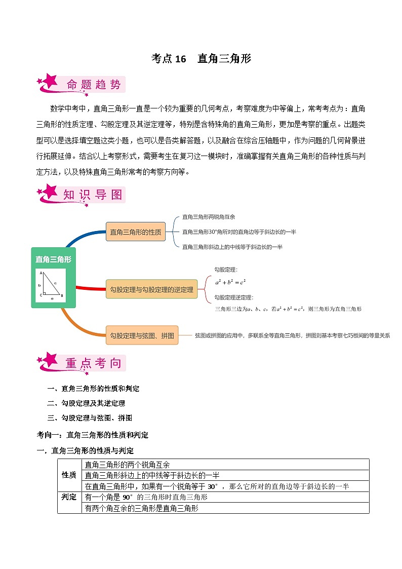 考点16 直角三角形-备战2023届中考数学一轮复习考点梳理（原卷版）第1页