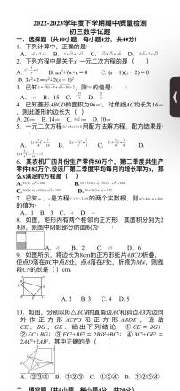 山东省淄博第十一中学2022-2023学年下学期九年级期中数学