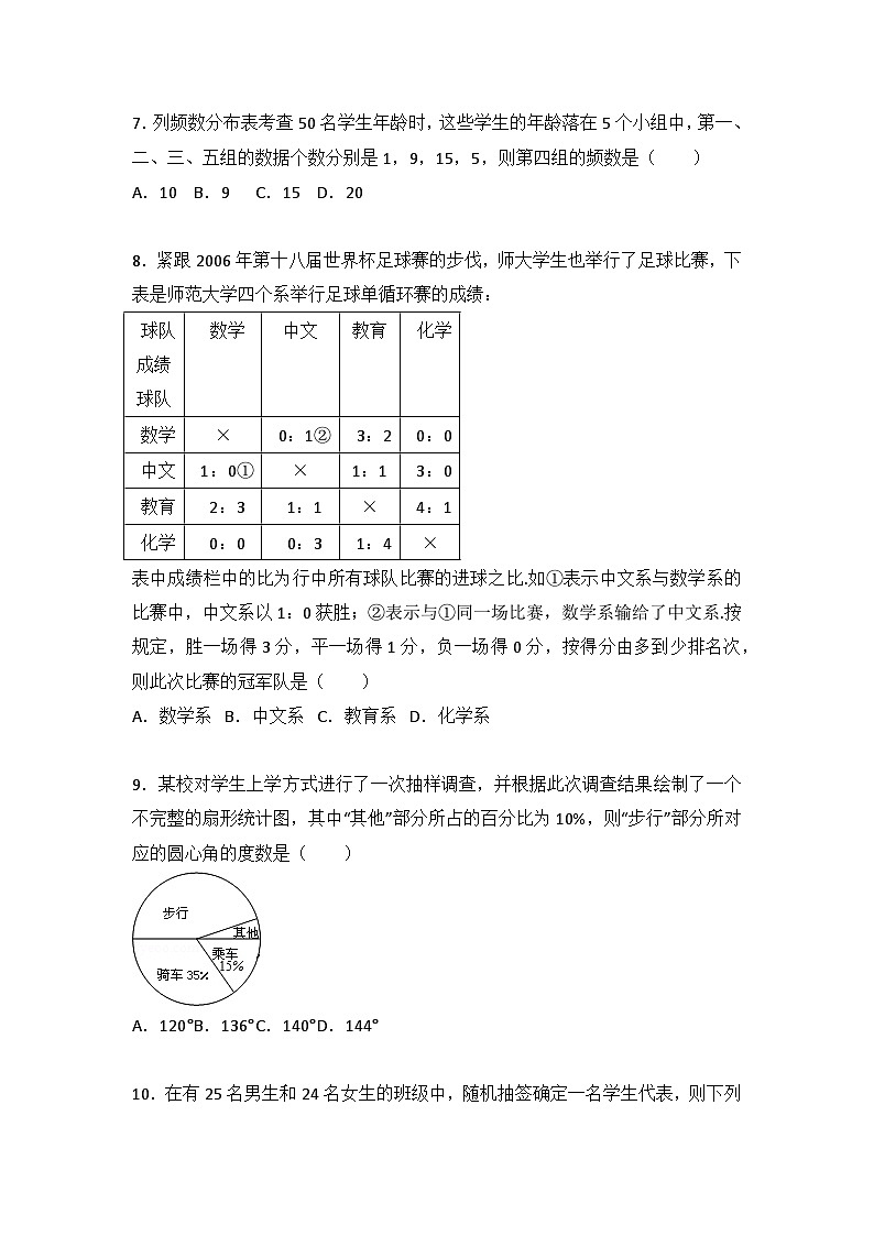 初中数学苏科九年级下单元测试卷-第8章 统计和概率的简单应用测试卷（1）02
