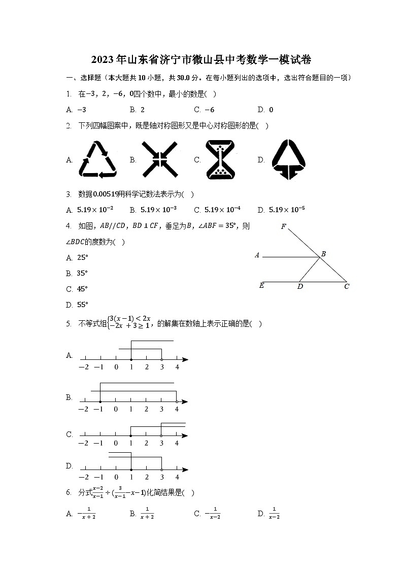 2023年山东省济宁市微山县中考数学一模试卷（含解析）01