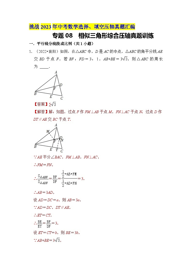 专题08  相似三角形综合压轴真题训练（解析版）第1页