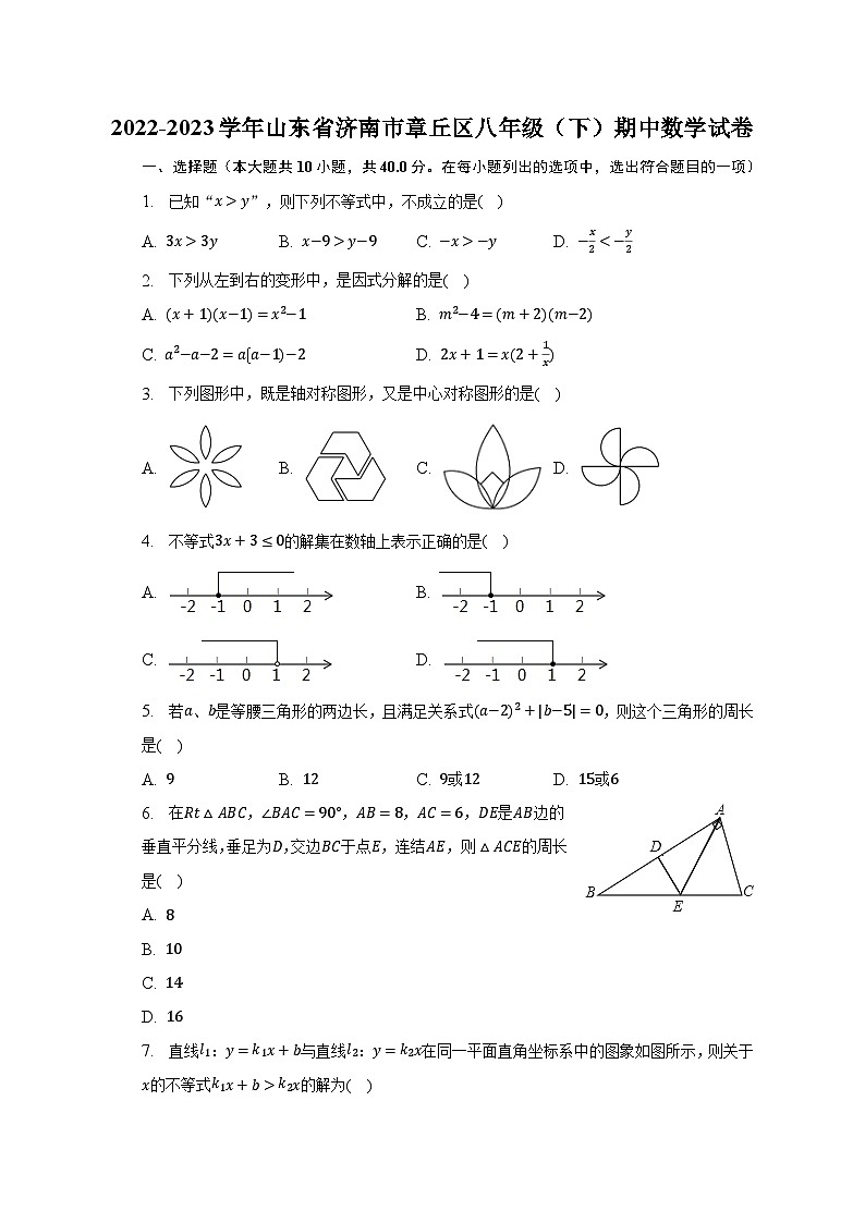 2022-2023学年山东省济南市章丘区八年级（下）期中数学试卷（含解析）01