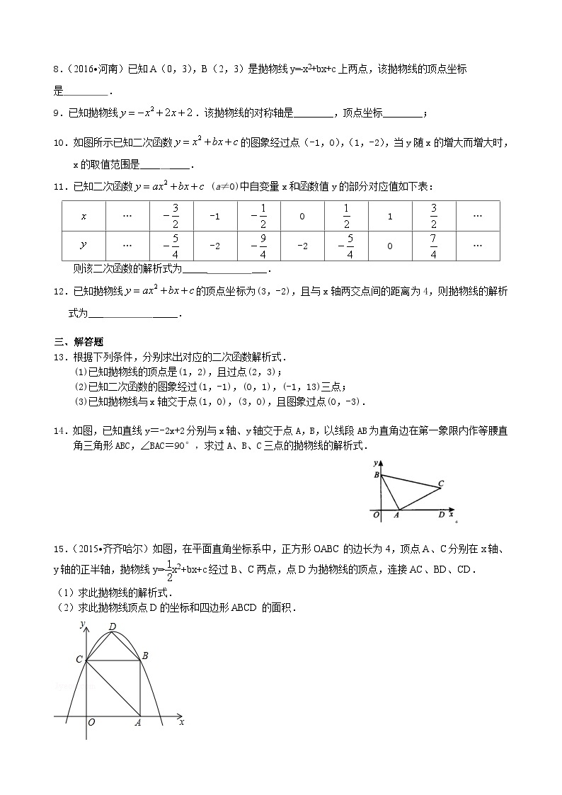 20待定系数法求二次函数的解析式—巩固练习（基础）02