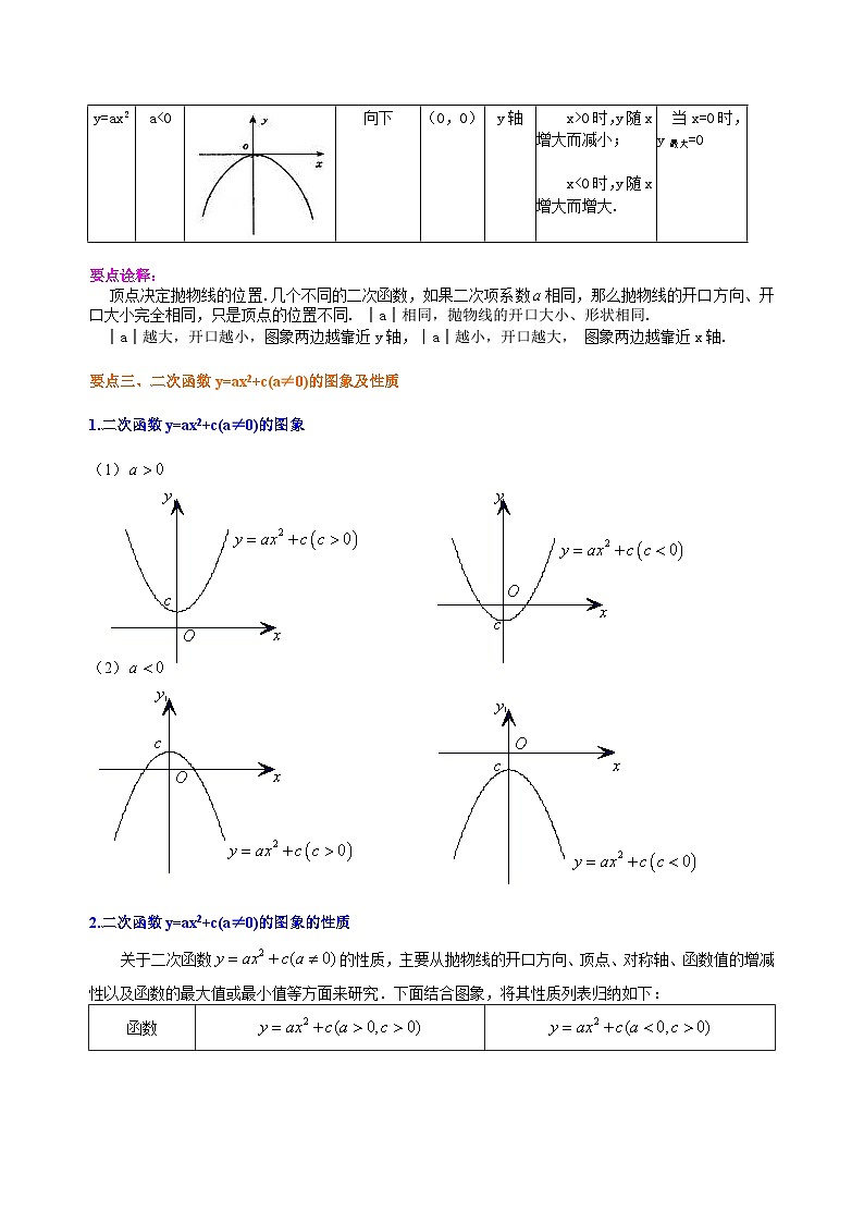 14二次函数y=ax2(a≠0)与y=ax2+c(a≠0)的图象与性质—知识讲解（提高）第3页