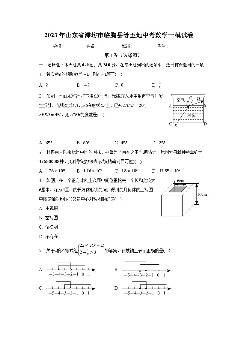 2023年山东省潍坊市临朐县等五地中考数学一模试卷（含答案）01
