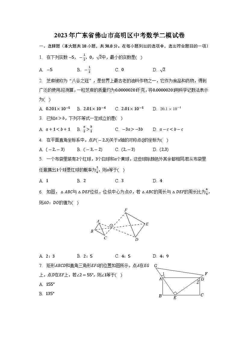 2023年广东省佛山市高明区中考数学二模试卷（含答案）01