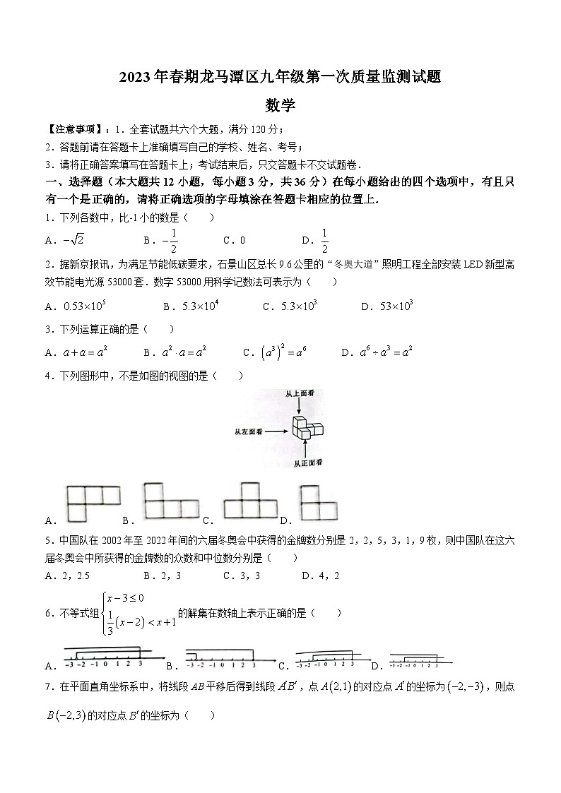 2023年四川省泸州市龙马潭区中考一模数学试题（含答案）01