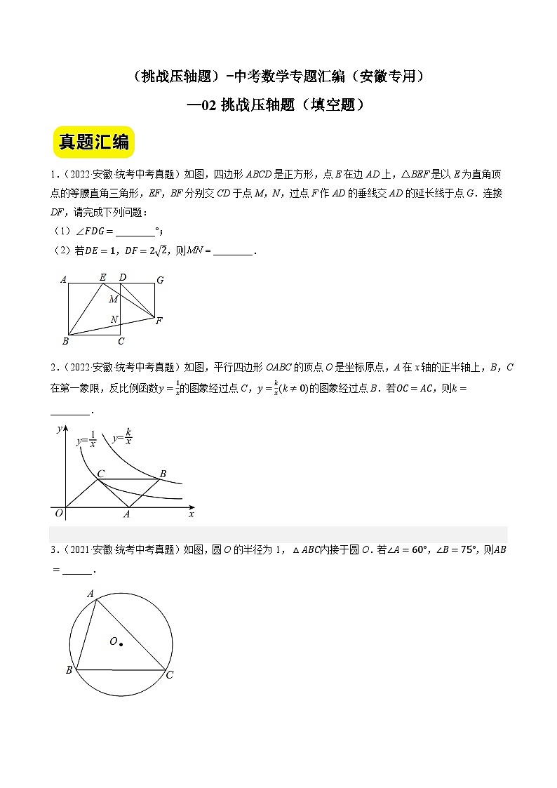 02挑战压轴题（填空题）-中考数学冲刺挑战压轴题专题汇编（安徽专用）01