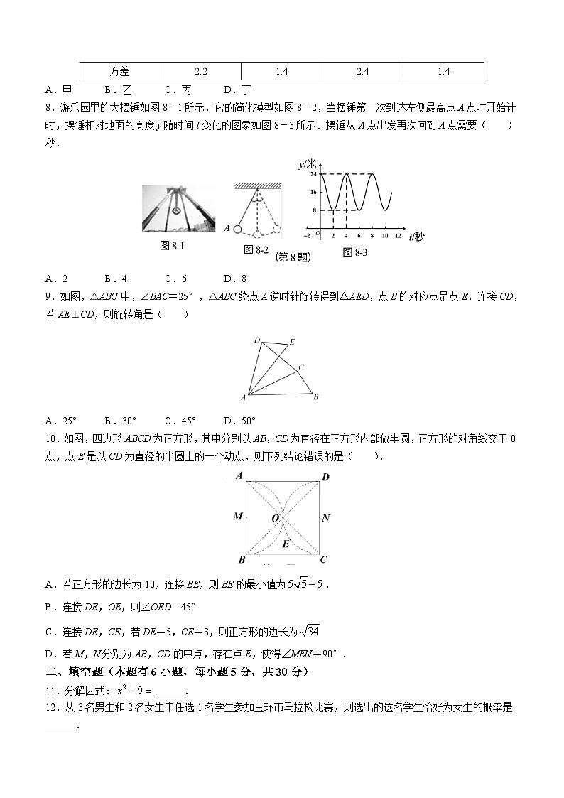 2023+年浙江省台州市玉环市中考一模数学试题（含答案）02