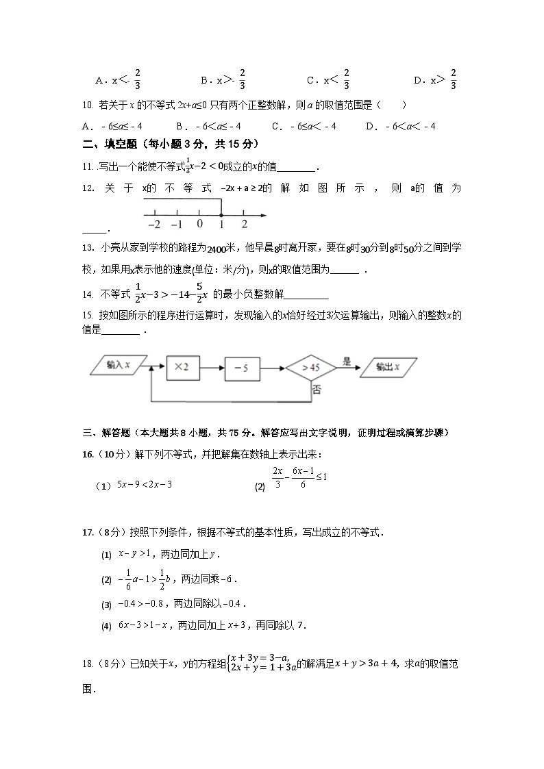 人教版七年级下一元一次不等式一单元检测题（9.1-9.2）第2页