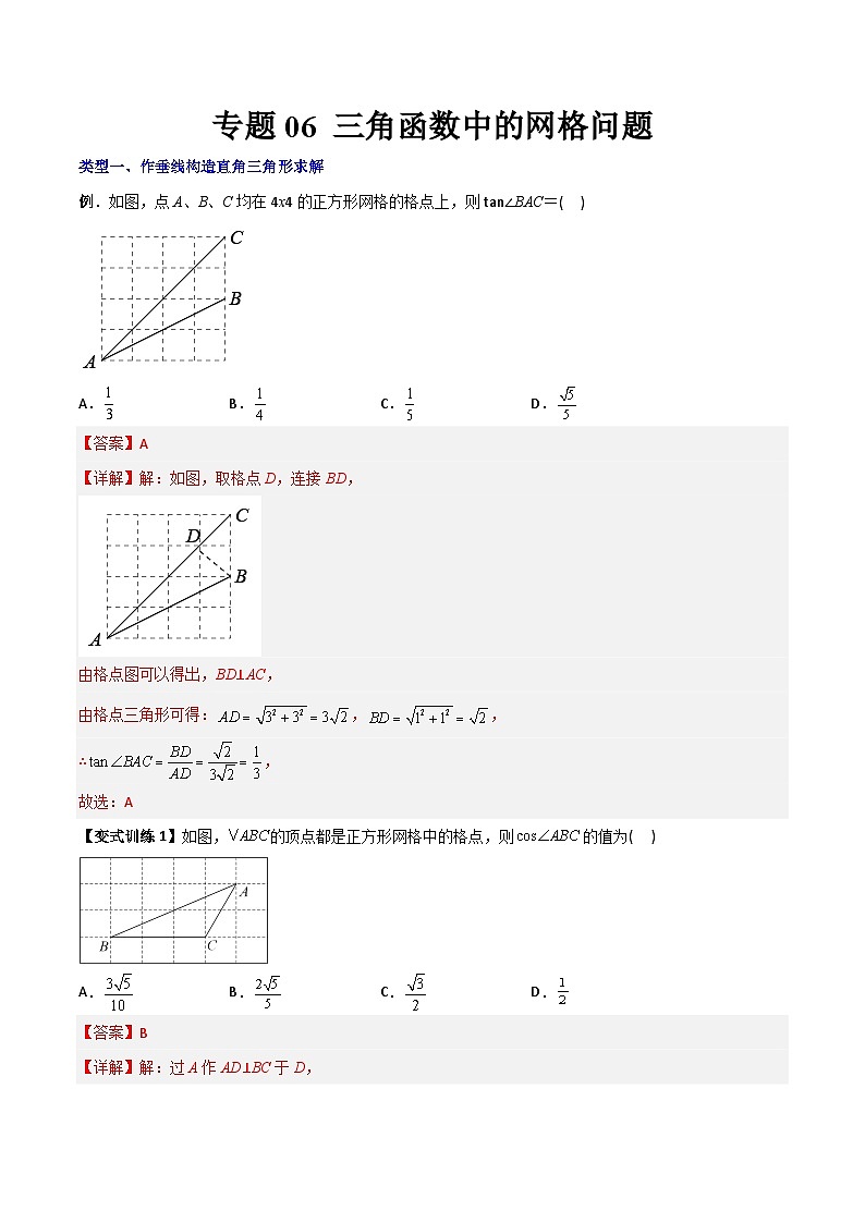 专题06 三角函数中的网格问题初中数学9年级下册同步压轴题（教师版含解析）第1页