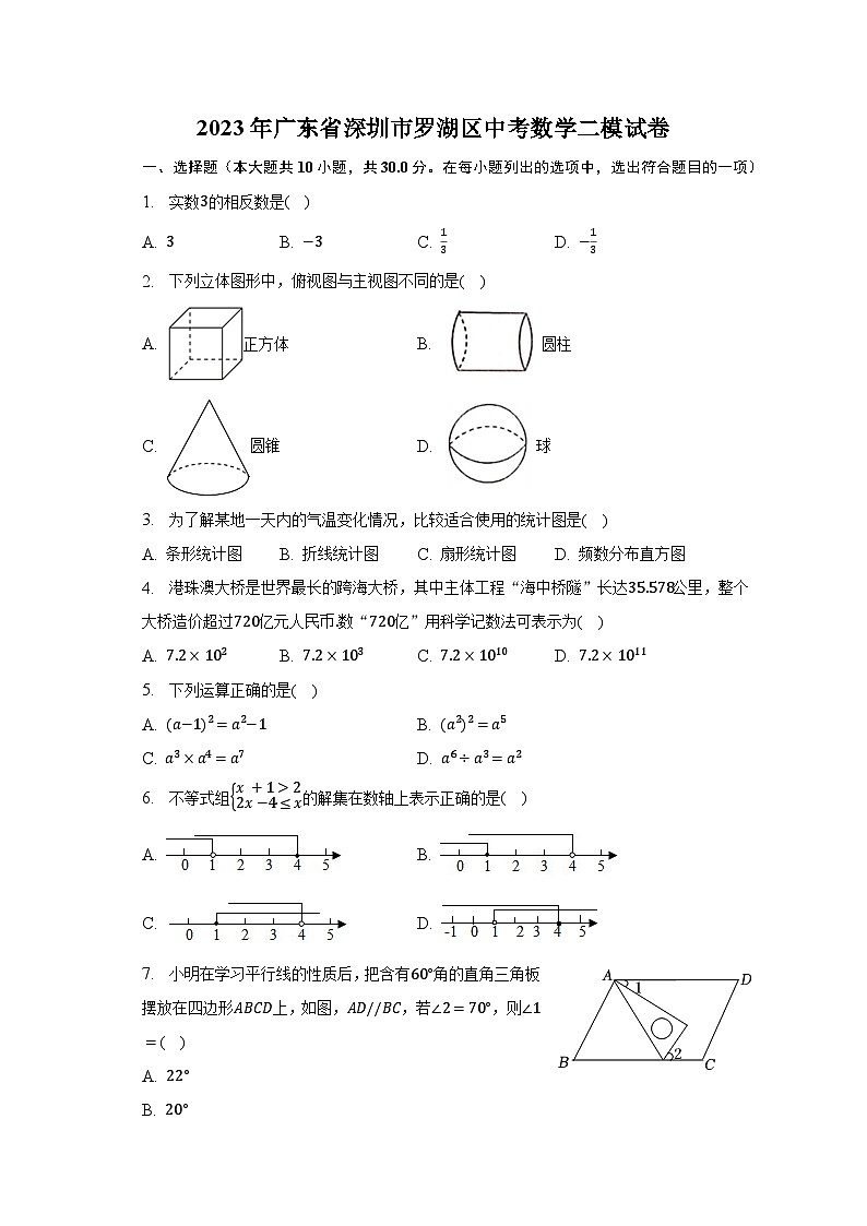 2023年广东省深圳市罗湖区中考数学二模试卷（含解析）第1页