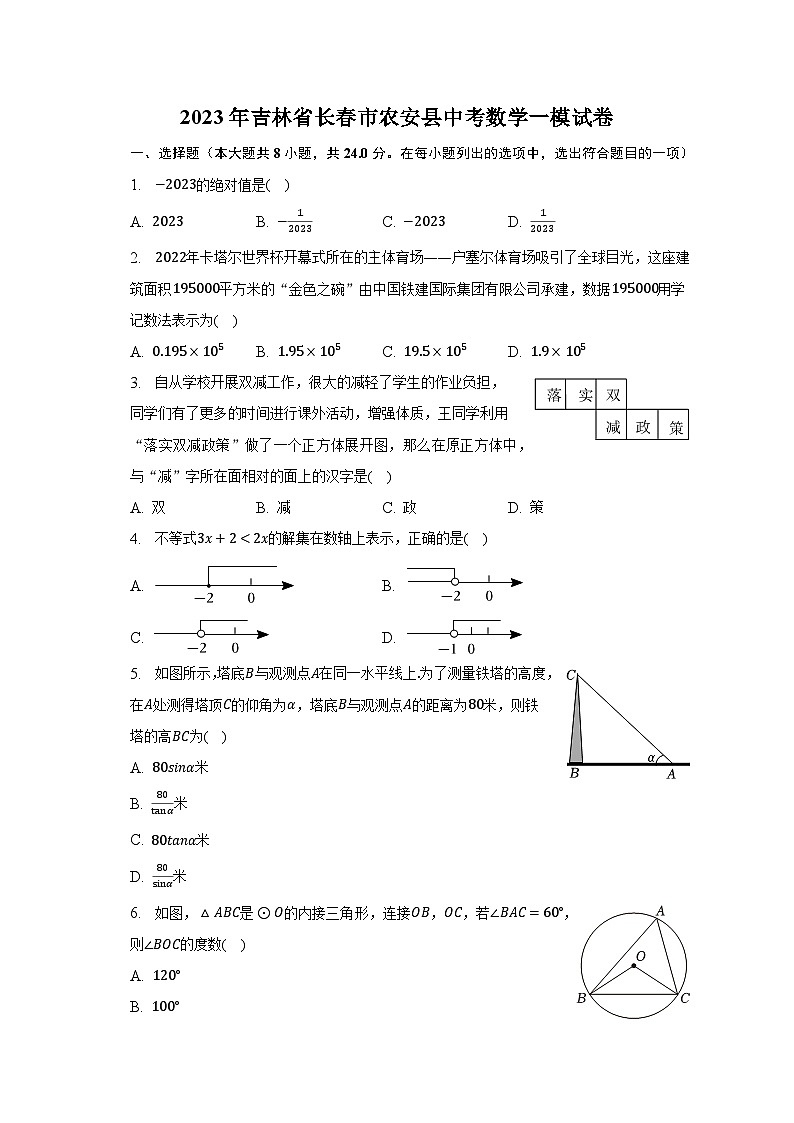 2023年吉林省长春市农安县中考数学一模试卷（含解析）01