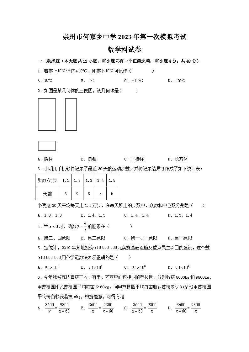 2023年四川省成都市崇州市何家乡中学中考数学一模试卷（含答案）第1页