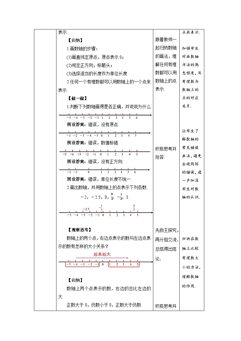 北师大版七年级数学上册《数轴》示范课教学设计03