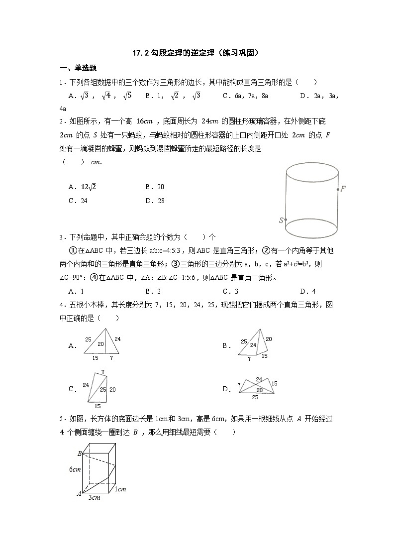 17.2勾股定理的逆定理（练习巩固）人教版数学八年级下册第1页